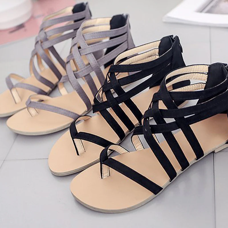 Summer Cross-Tied Zipper Flat Sandals - Image 6