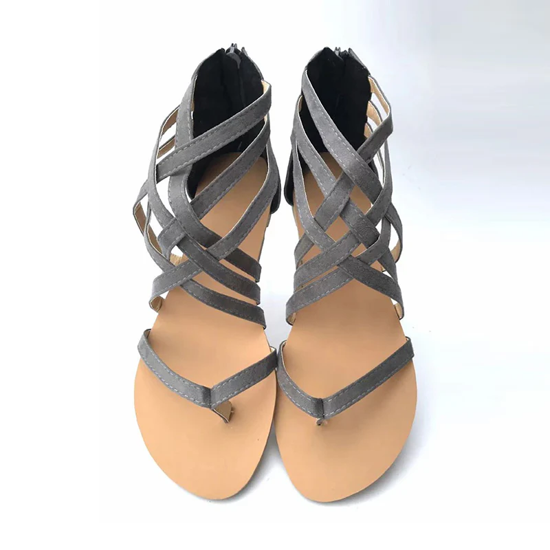 Summer Cross-Tied Zipper Flat Sandals - Image 8