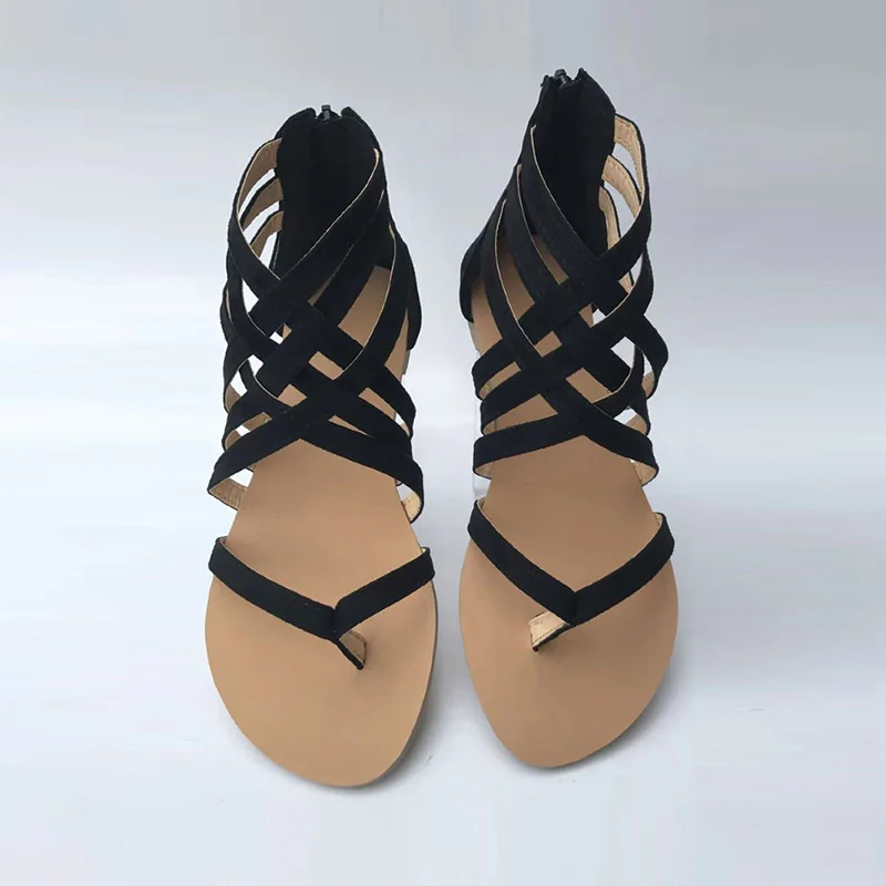 Summer Cross-Tied Zipper Flat Sandals - Image 9