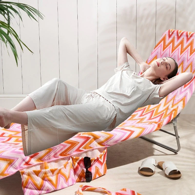 Sun Lounger Towel with Pockets Storage in a Bag - Image 11