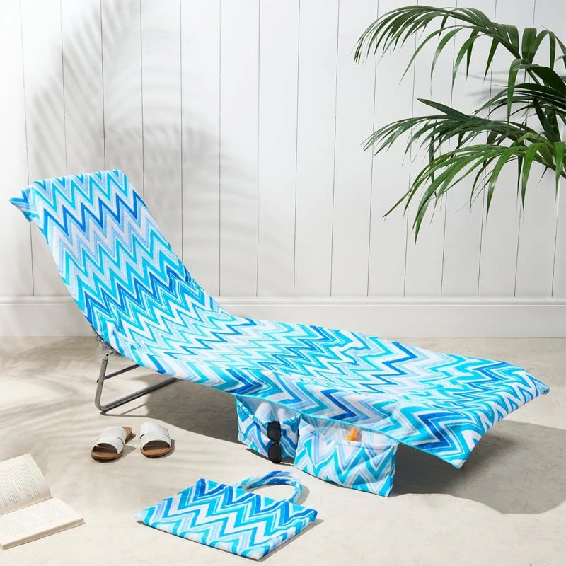 Sun Lounger Towel with Pockets Storage in a Bag - Image 15