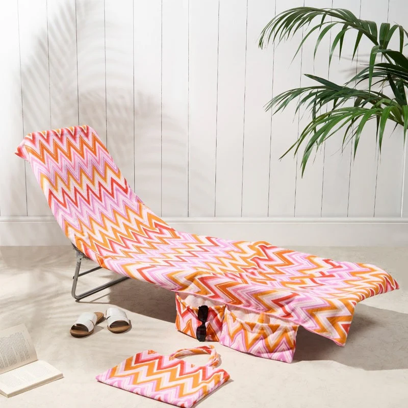 Sun Lounger Towel with Pockets Storage in a Bag - Image 17