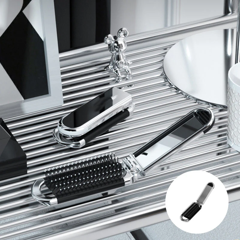 Travel Folding Mirror Hair Brush - Image 2