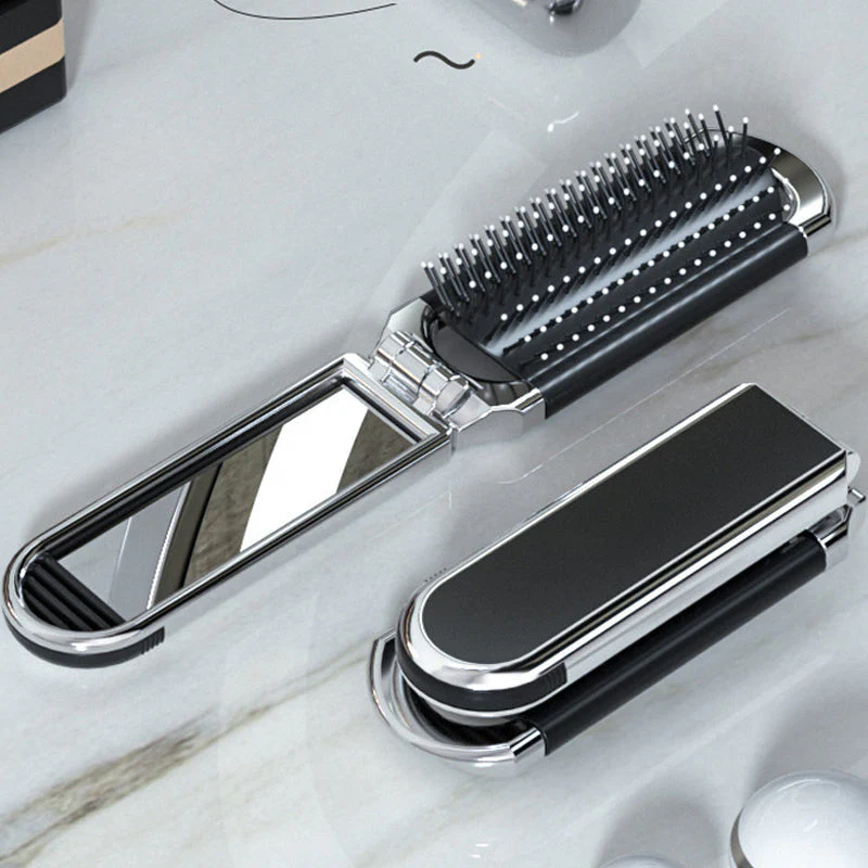 Travel Folding Mirror Hair Brush - Image 4