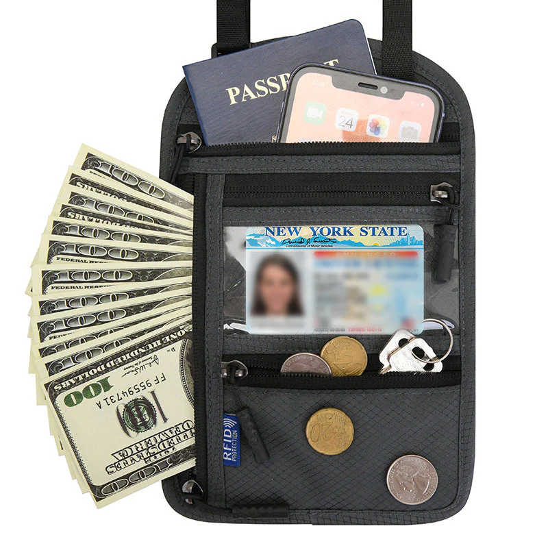 Travel Neck Pouch Neck Wallet with RFID Blocking Passport Holder - Image 13