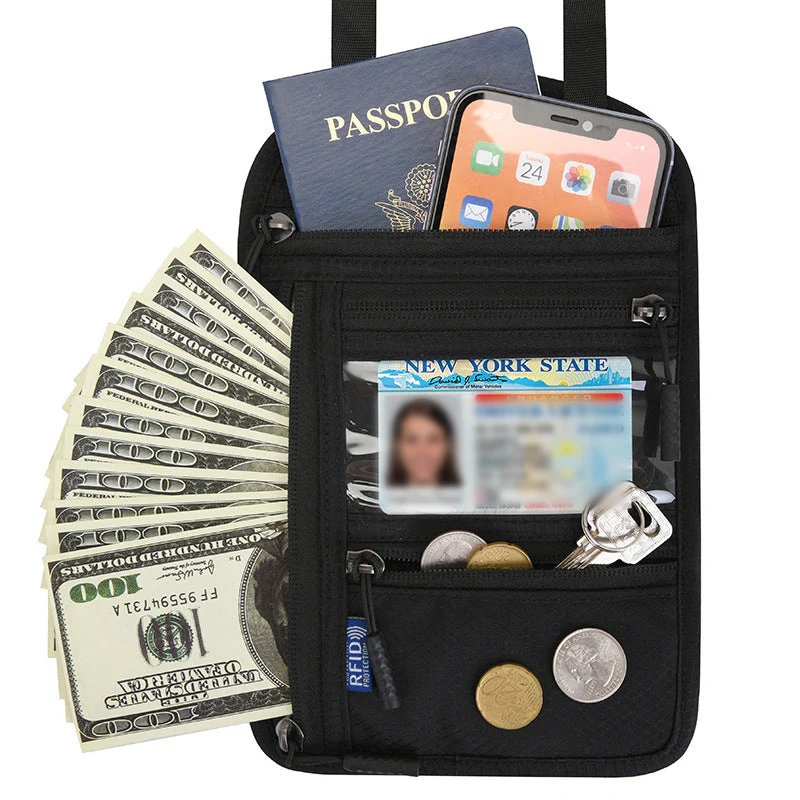 Travel Neck Pouch Neck Wallet with RFID Blocking Passport Holder - Image 16