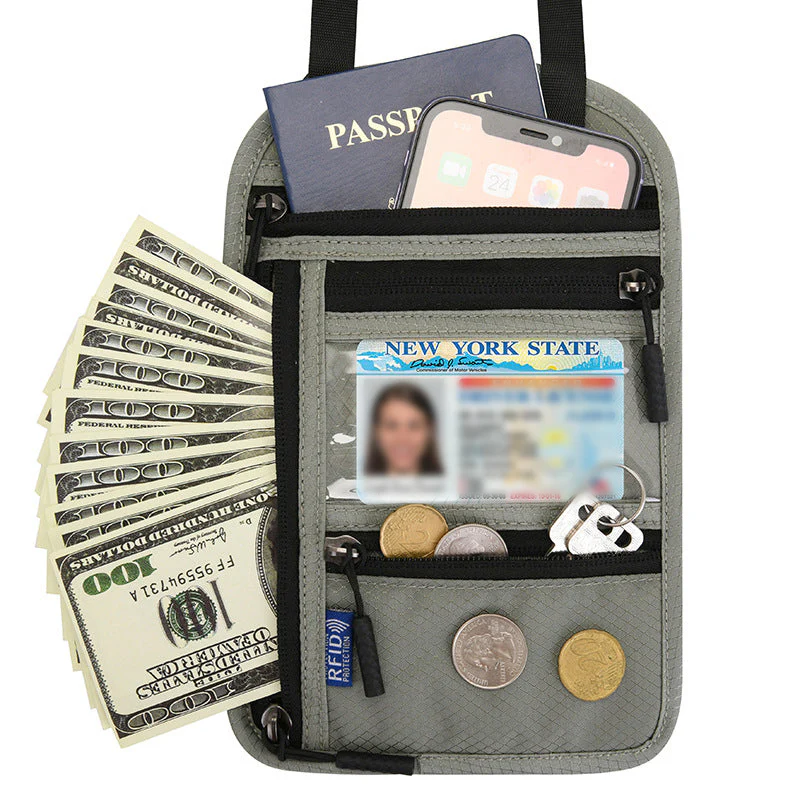 Travel Neck Pouch Neck Wallet with RFID Blocking Passport Holder - Image 17