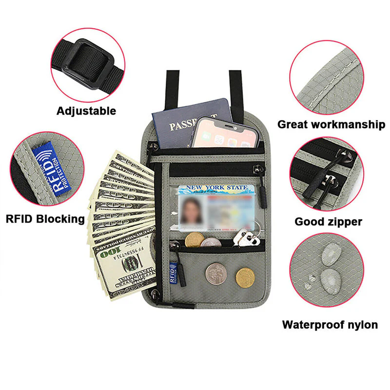 Travel Neck Pouch Neck Wallet with RFID Blocking Passport Holder - Image 7