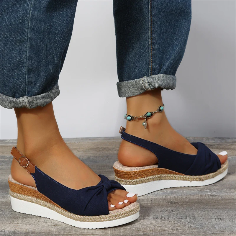 Twine Bow Wedge Sandals - Image 5