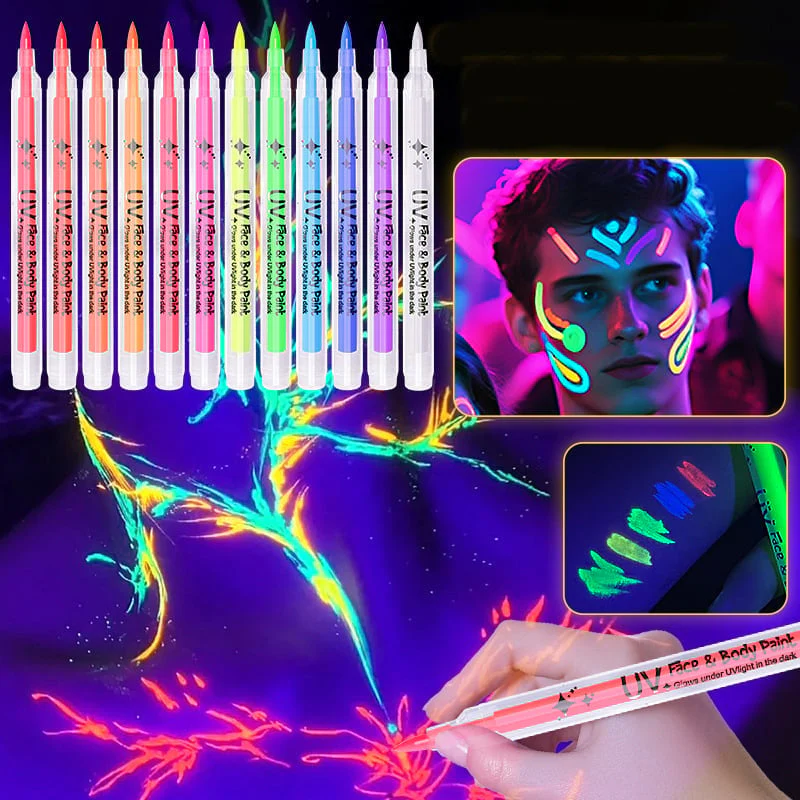 UV Neon Face Paint Markers 12 Colors - Image 2