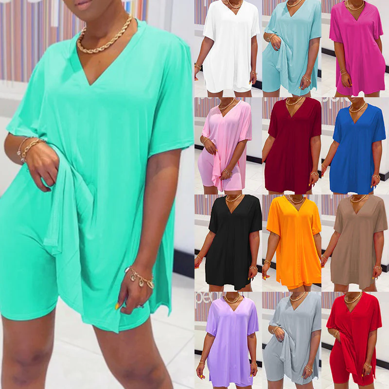 V-Neck Dress & Shorts Set - Image 2