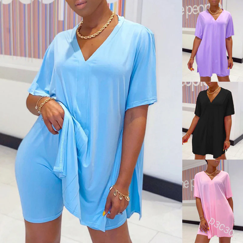 V-Neck Dress & Shorts Set - Image 3