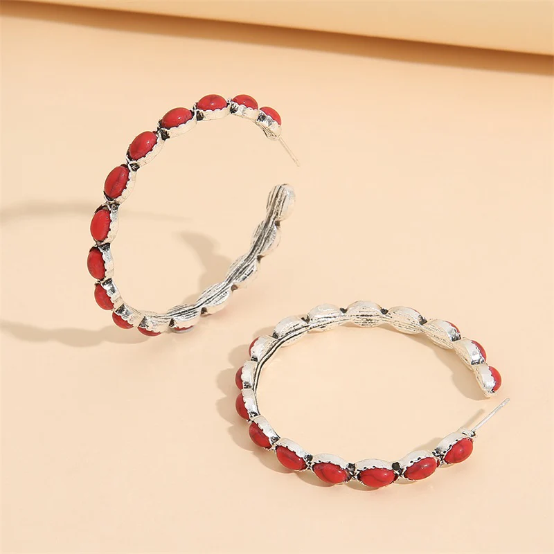 Vintage C-Shaped Turquoise Hoop Earrings - Image 4