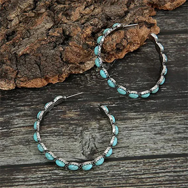 Vintage C-Shaped Turquoise Hoop Earrings - Image 5