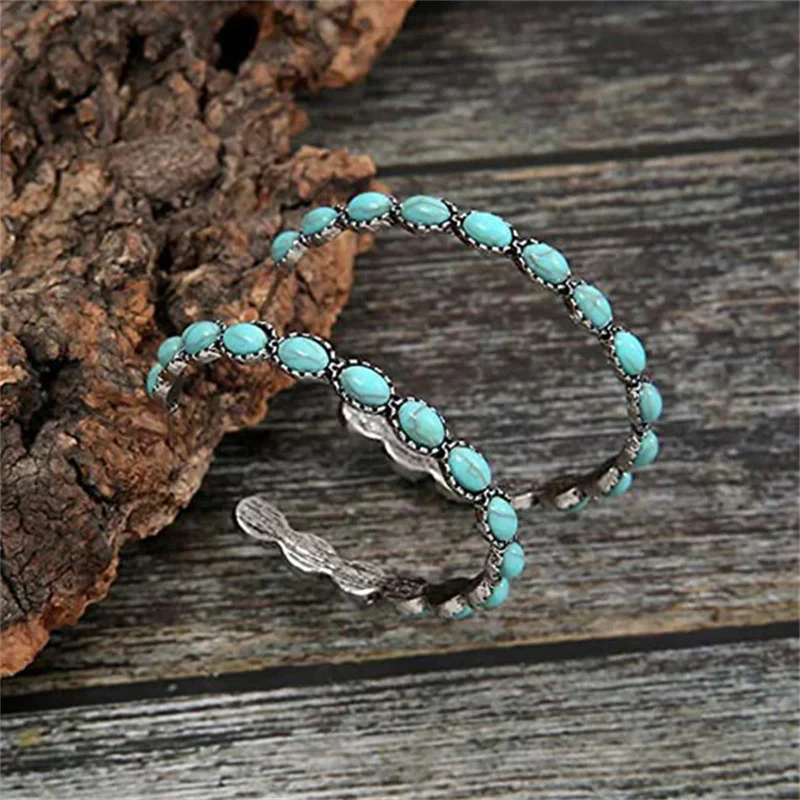 Vintage C-Shaped Turquoise Hoop Earrings - Image 7