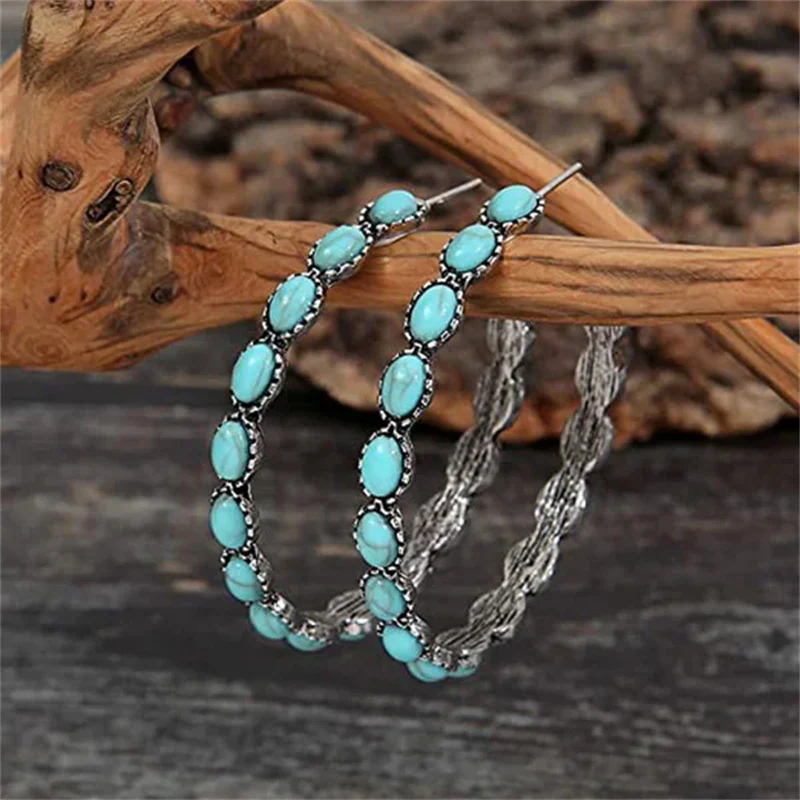 Vintage C-Shaped Turquoise Hoop Earrings - Image 8