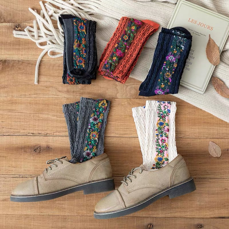 Vintage Floral Style Cotton Crew Socks - Image 7