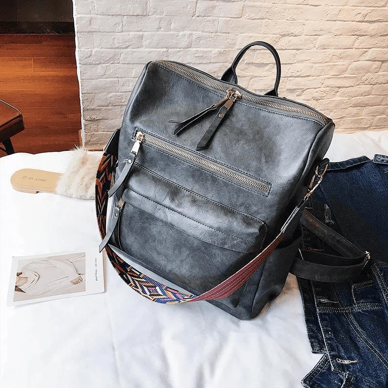 Vintage PU Leather Backpack - Image 12