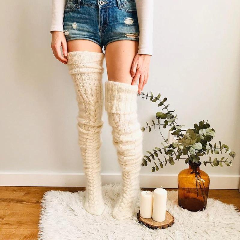 Winter Soft Warm Over Knee Extra Long Knitted Socks - Image 3