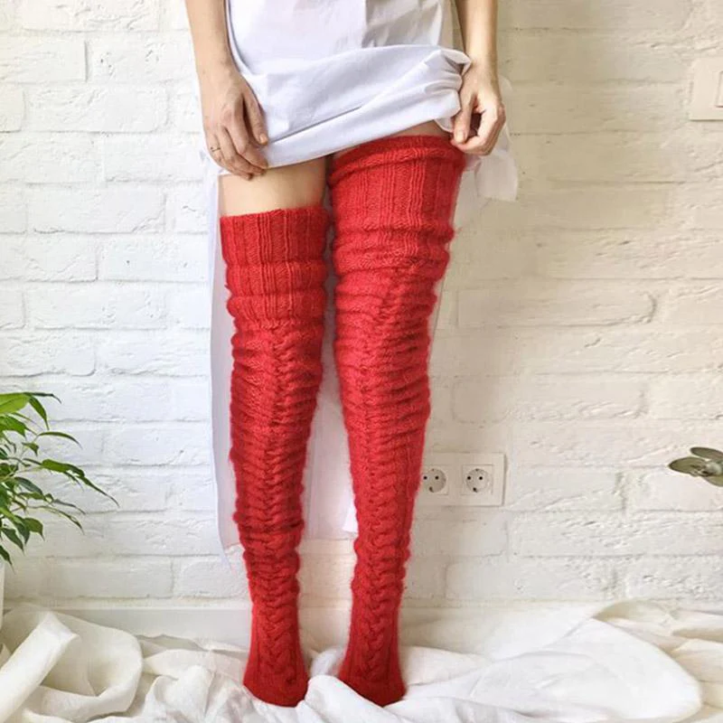 Winter Soft Warm Over Knee Extra Long Knitted Socks - Image 4