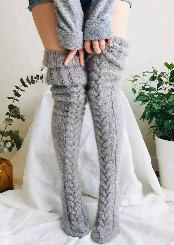 Winter Soft Warm Over Knee Extra Long Knitted Socks - Image 5