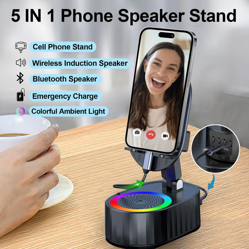 Wireless Induction Audio Bluetooth Speaker 5 in 1 Phone Holder - Image 3