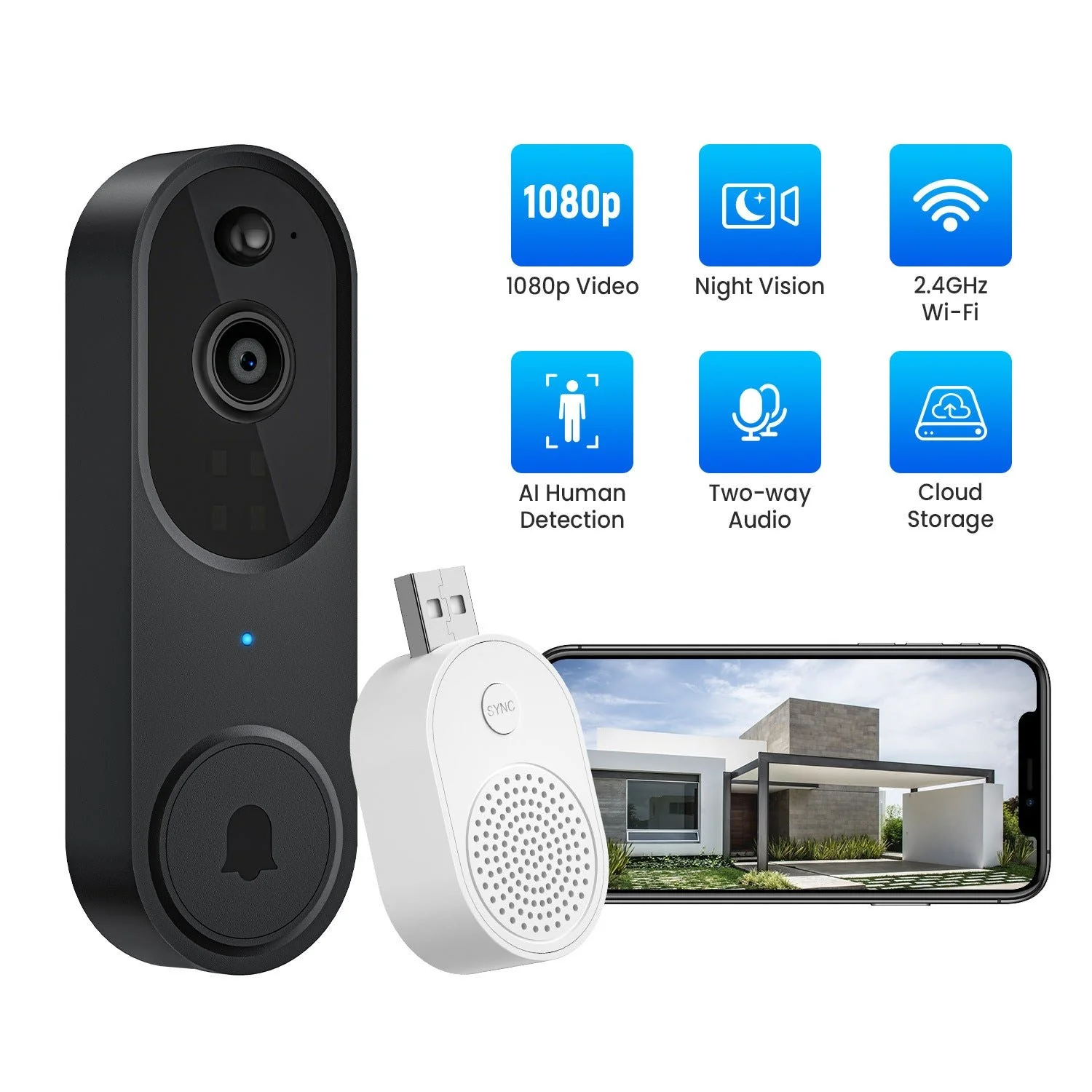 Wireless Smart Doorbell Camera – Outdoor Surveillance with HD Night Vision - Image 4