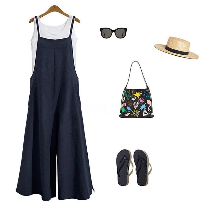 Women Casual Loose Solid Tank Jumpsuit - Image 2