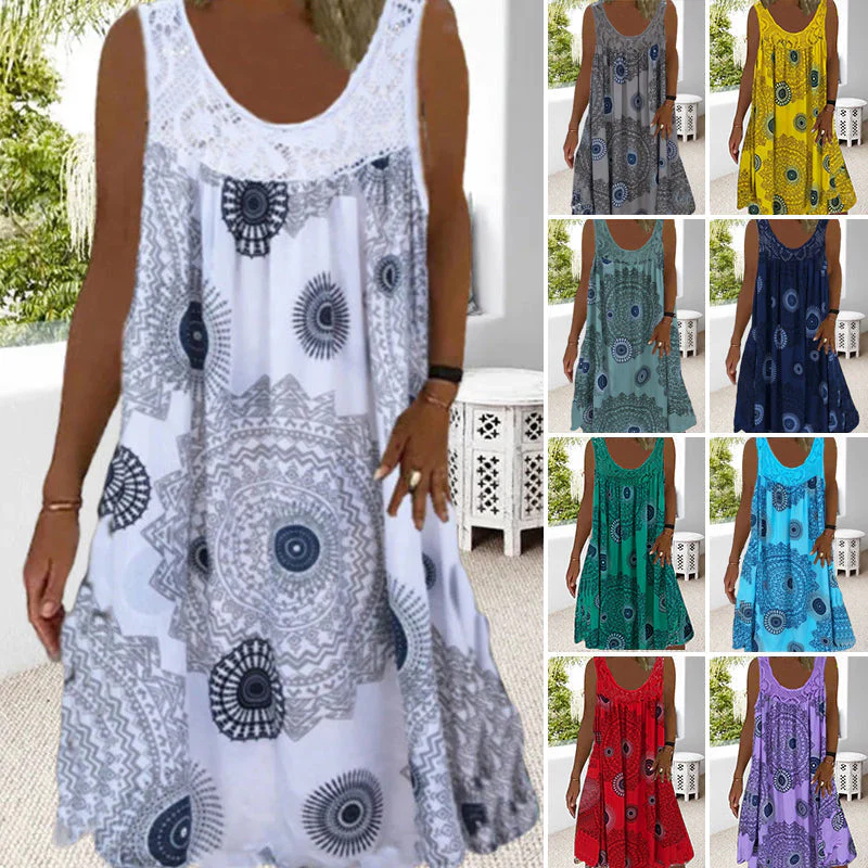 Women Summer O-Neck Sleeveless Print Dress - Image 2