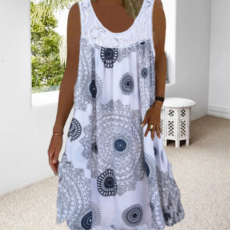 Women Summer O-Neck Sleeveless Print Dress - Image 25