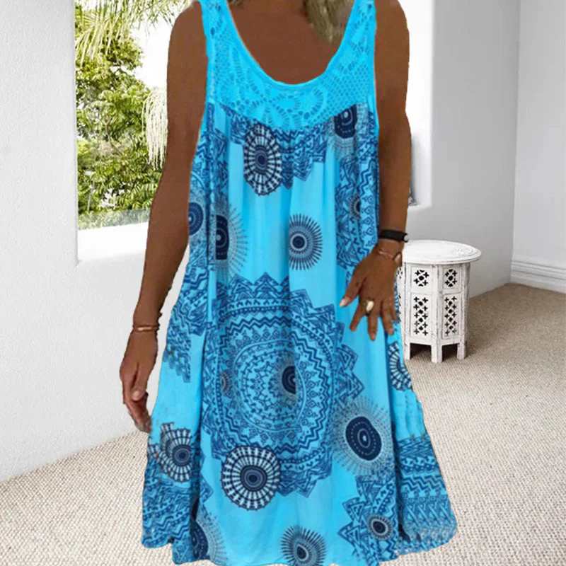 Women Summer O-Neck Sleeveless Print Dress - Image 26