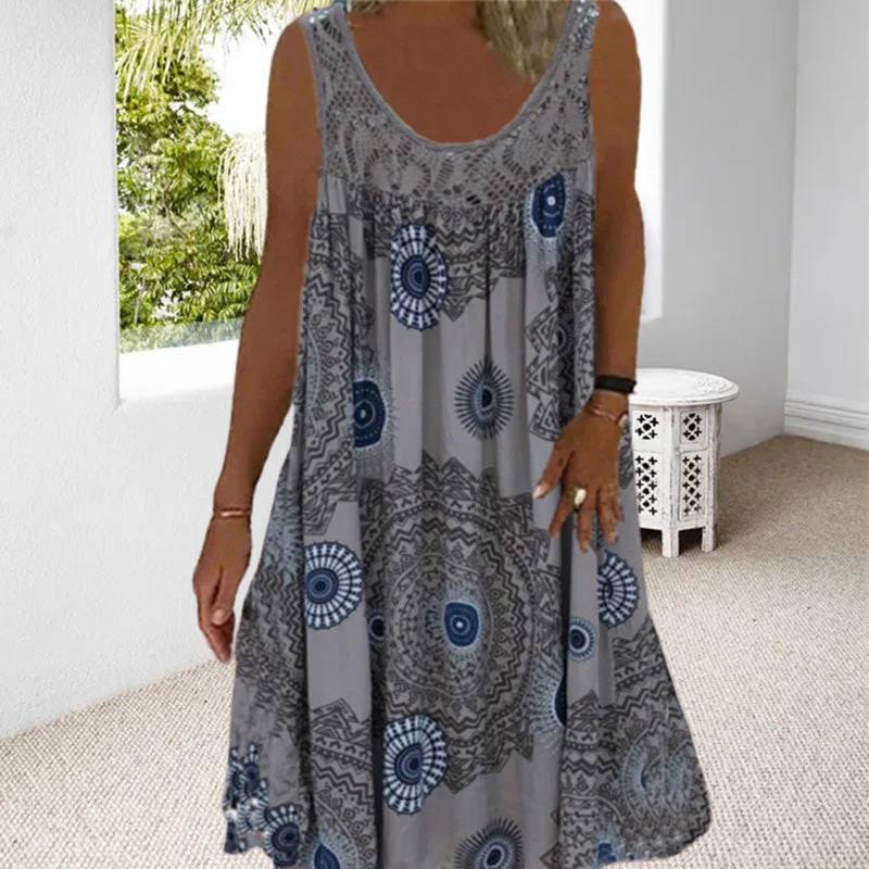 Women Summer O-Neck Sleeveless Print Dress - Image 28