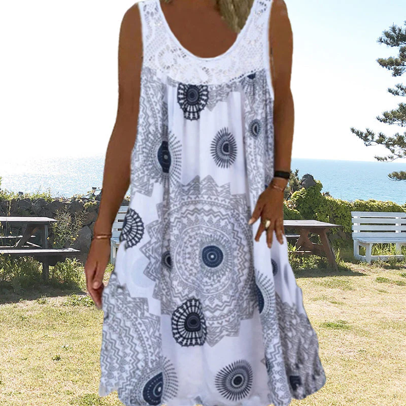 Women Summer O-Neck Sleeveless Print Dress - Image 3