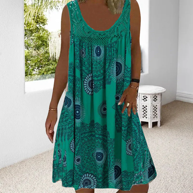 Women Summer O-Neck Sleeveless Print Dress - Image 30
