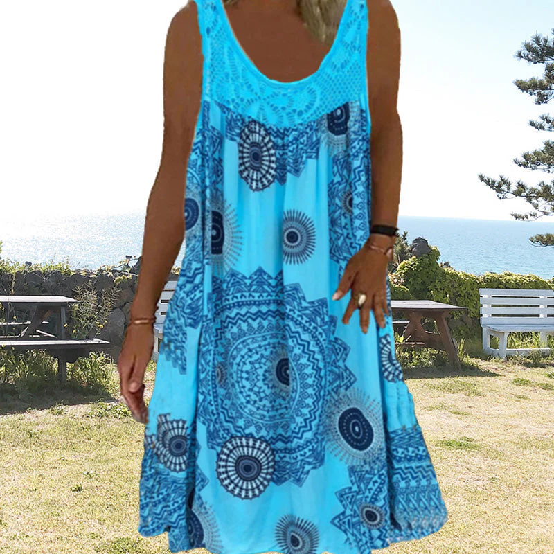 Women Summer O-Neck Sleeveless Print Dress - Image 4
