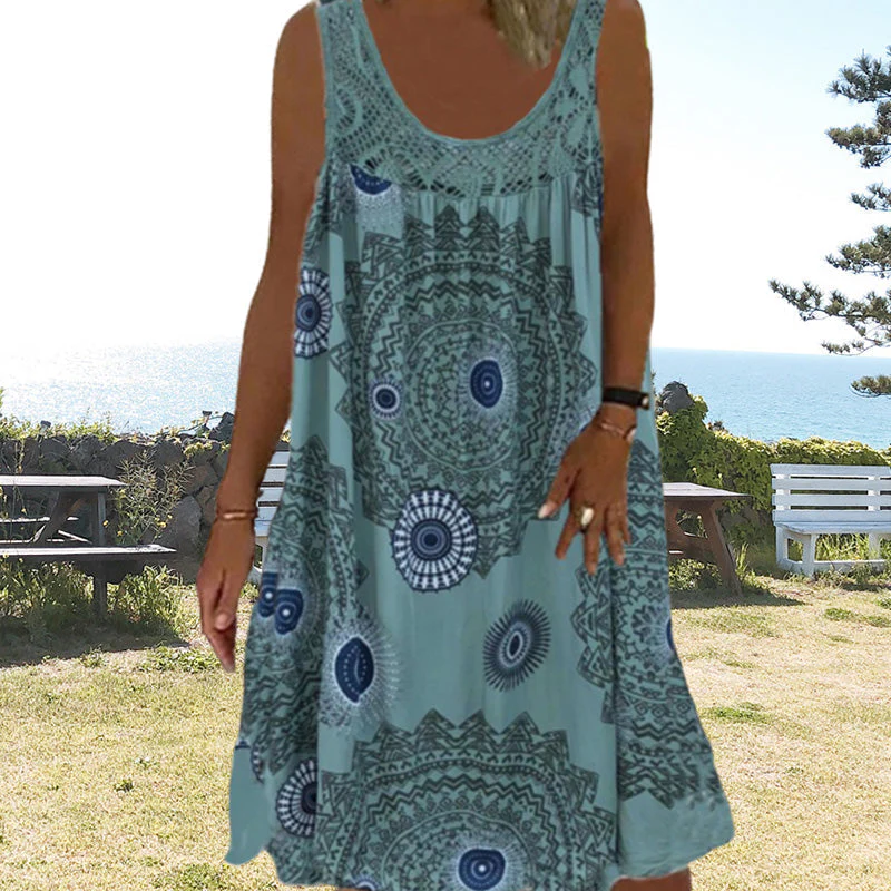 Women Summer O-Neck Sleeveless Print Dress - Image 5