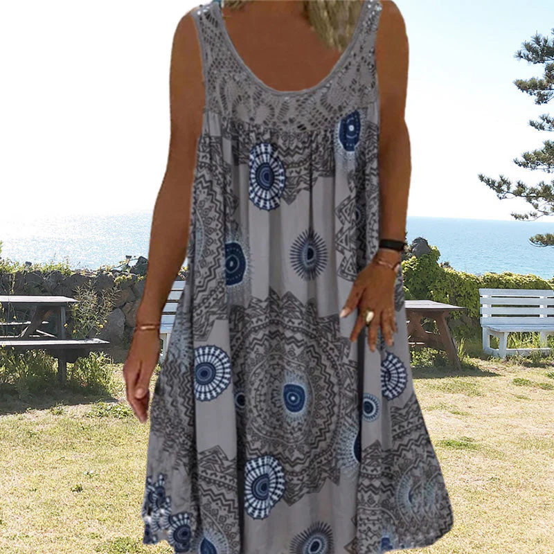 Women Summer O-Neck Sleeveless Print Dress - Image 6