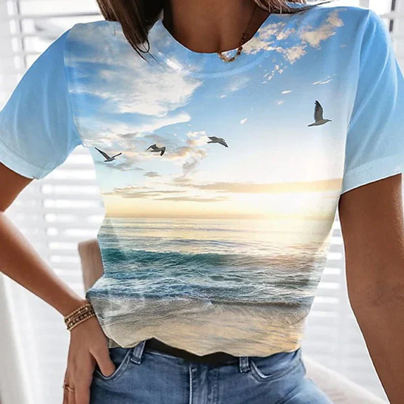 Women's Casual 3D Printed Painting T-shirt - Image 2