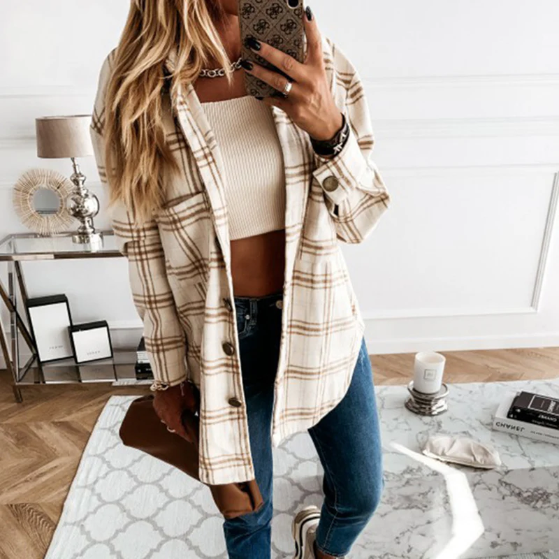 Women's Casual Plaid Coat - Image 10