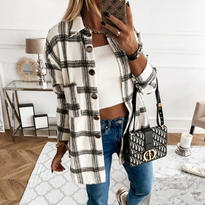 Women's Casual Plaid Coat - Image 3