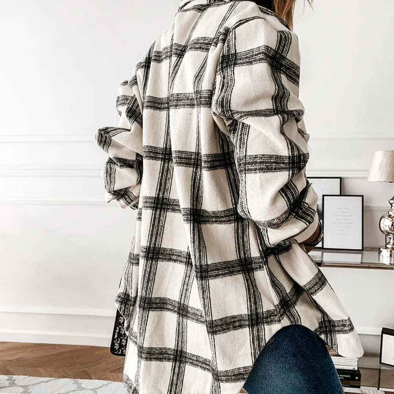 Women's Casual Plaid Coat - Image 4