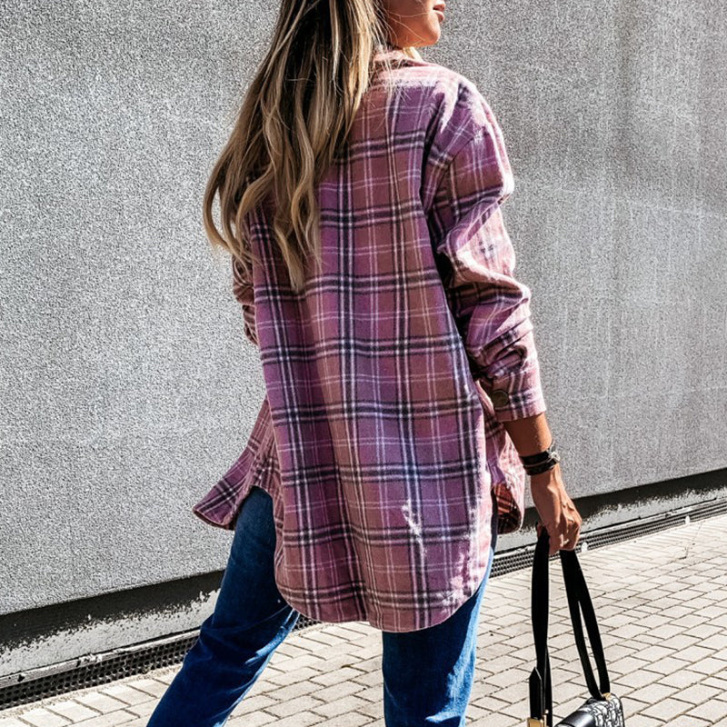 Women's Casual Plaid Coat - Image 7