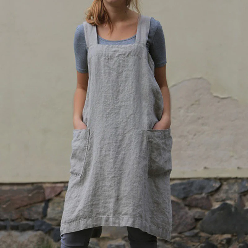 Women's Cotton and Linen Loose Apron - Image 2