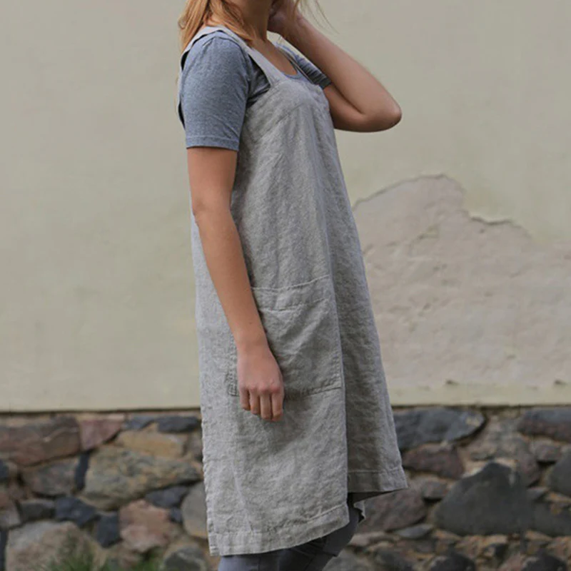 Women's Cotton and Linen Loose Apron - Image 4