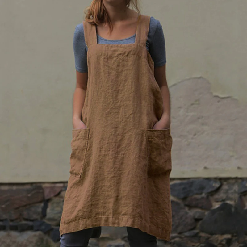 Women's Cotton and Linen Loose Apron - Image 5