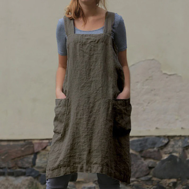 Women's Cotton and Linen Loose Apron - Image 9