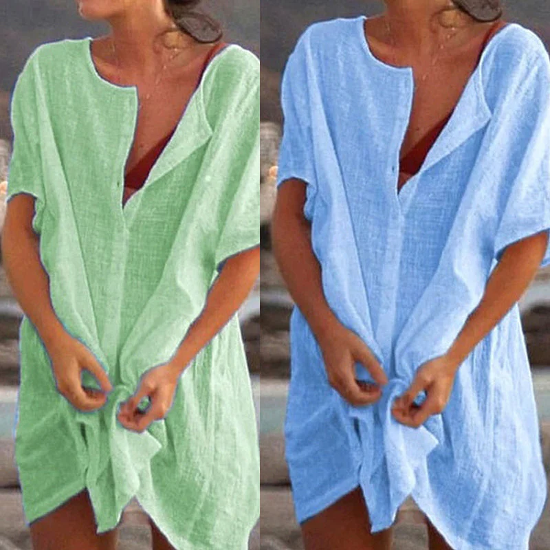 Women's Cotton and linen Plain Loose Long Shirt - Image 7