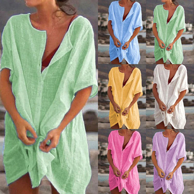 Women's Cotton and linen Plain Loose Long Shirt - Image 8