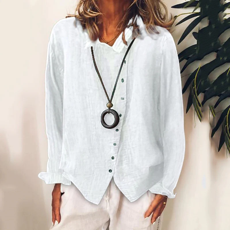 Women's Cotton Linen Loose Solid Temperament Shirt - Image 2