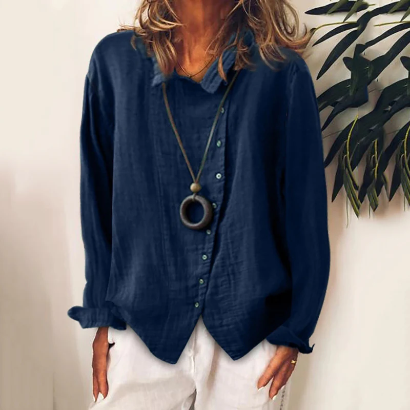 Women's Cotton Linen Loose Solid Temperament Shirt - Image 4